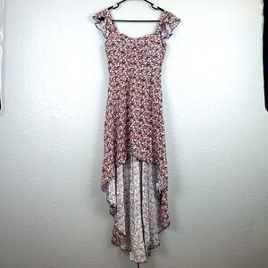 As U Wish Womens Floral Print Sweetheart Neck Hi-Low Hem Maxi Dress Brown Small